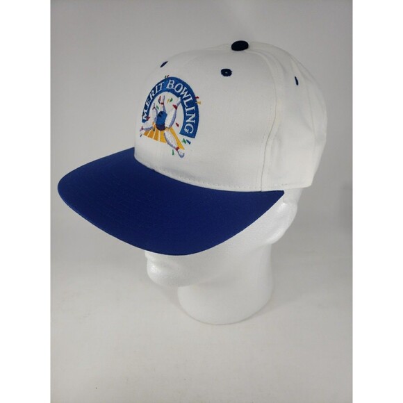Vintage Merit Bowling Trucker Hat Embroidered Blue White Snapback NOS Pins Ball - Picture 12 of 14